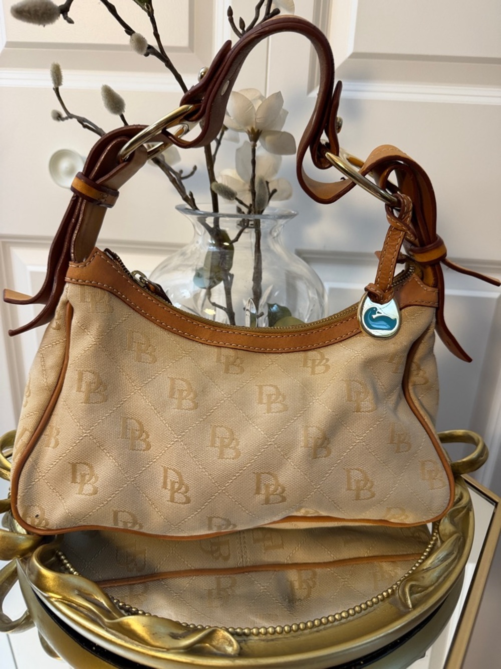 Y2K Dooney & Bourke Beige and Brown canvas leather Logo mini shoulder bag